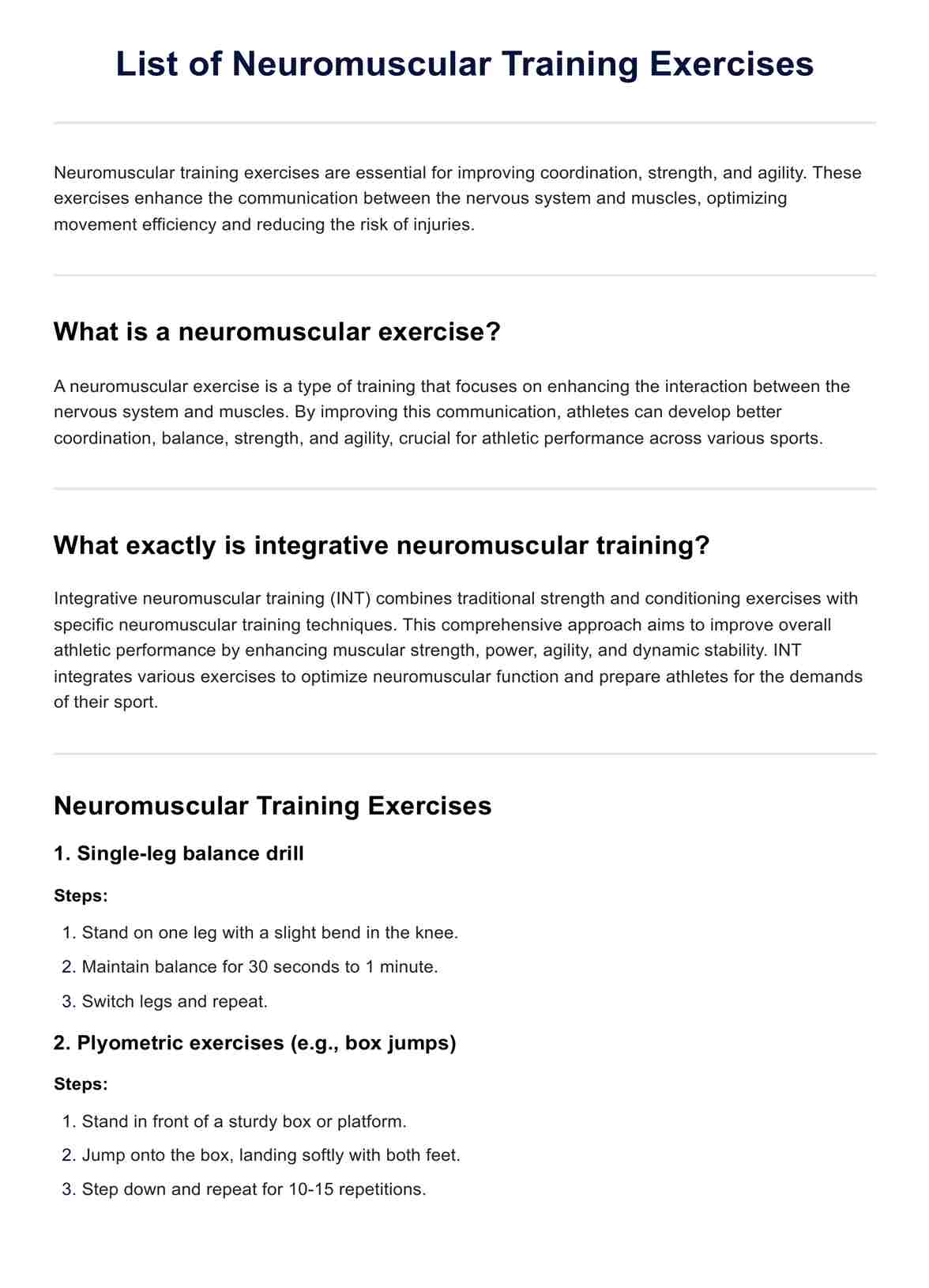 Lista de ejercicios de entrenamiento neuromuscular PDF Example