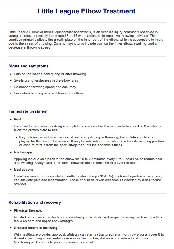 Little League Elbow Treatment  PDF Example