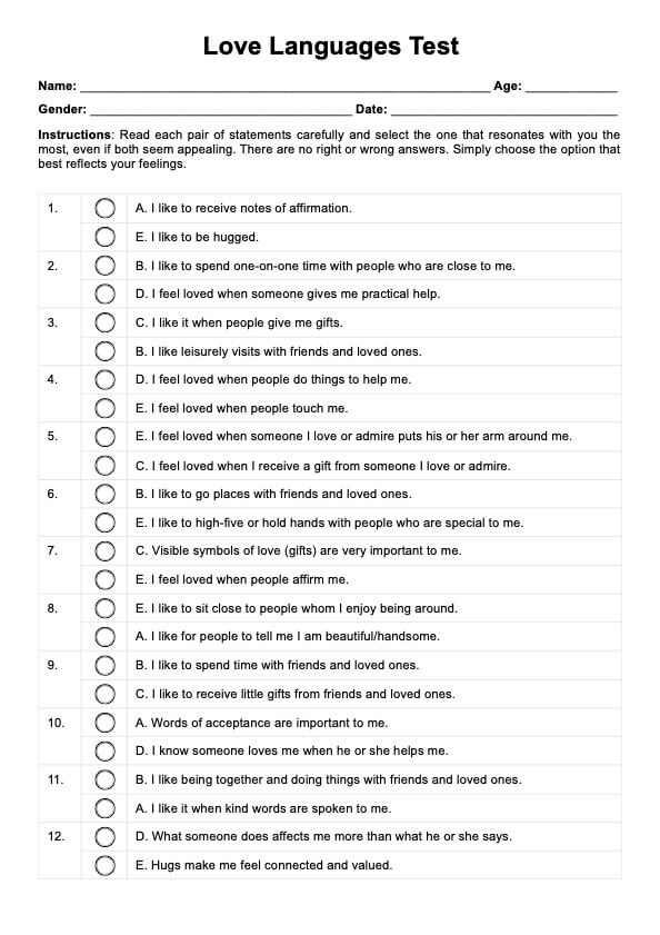 Kjærlighetsspråktest PDF Example