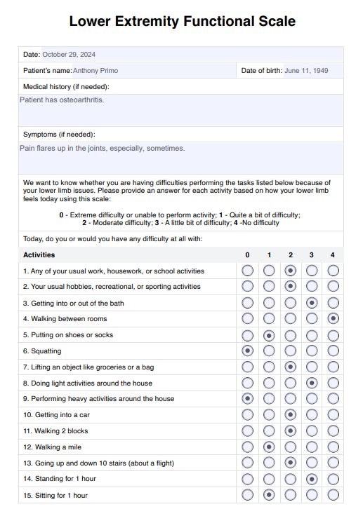 Escala funcional de las extremidades inferiores (LEFS) PDF Example