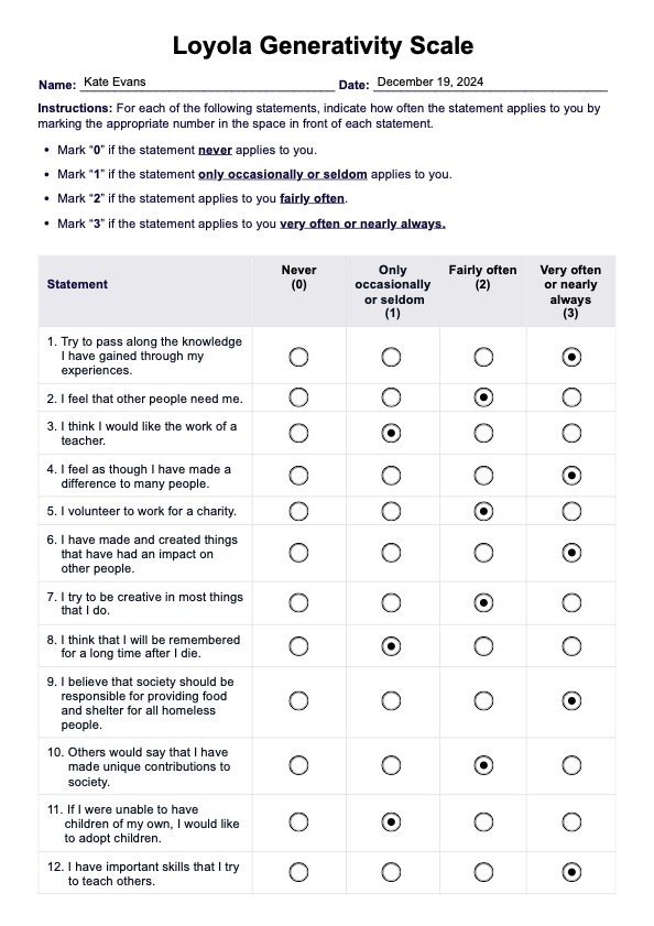 Loyola Generativity Scale PDF Example