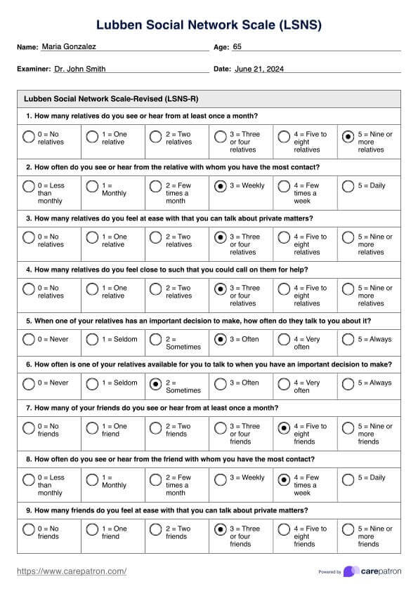 Escala de redes sociales de Lubben (LSNS) PDF Example