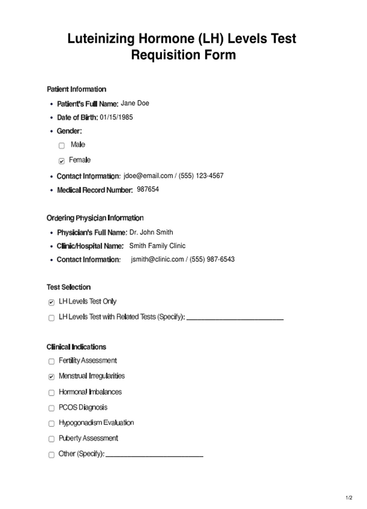 Luteinizing Hormone Levels PDF Example