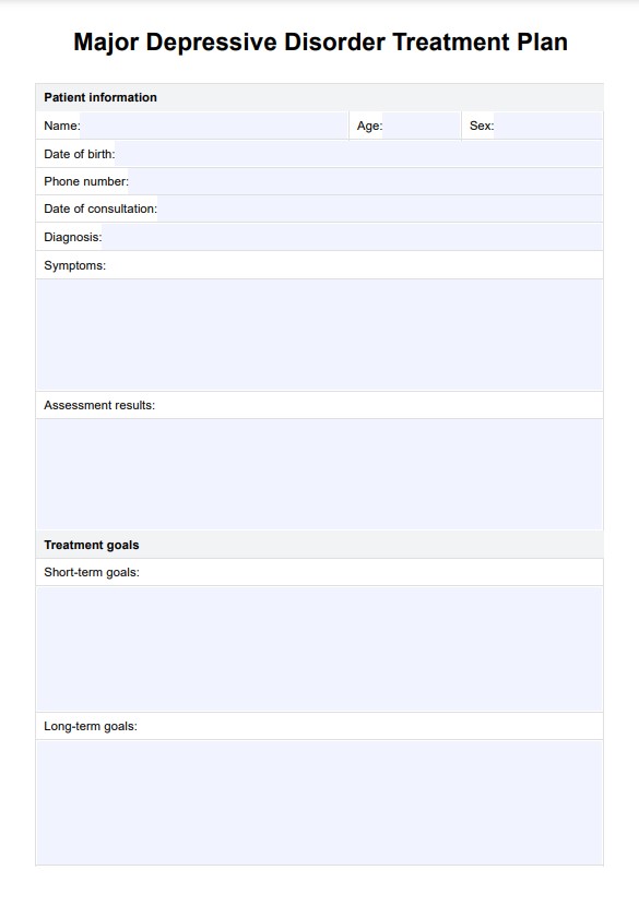 Behandlingsplan för allvarlig depressiv sjukdom PDF Example