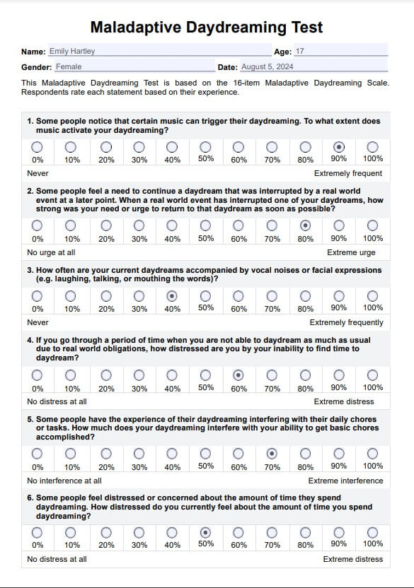 Maladaptiv dagdrømmetest PDF Example