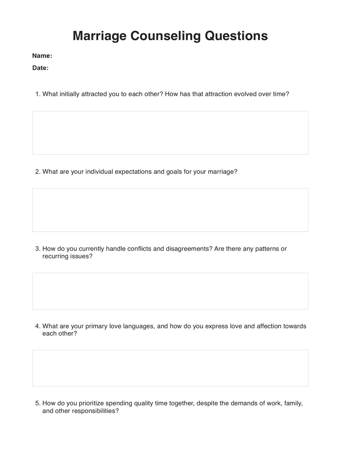 Marriage Counseling Questions PDF Example