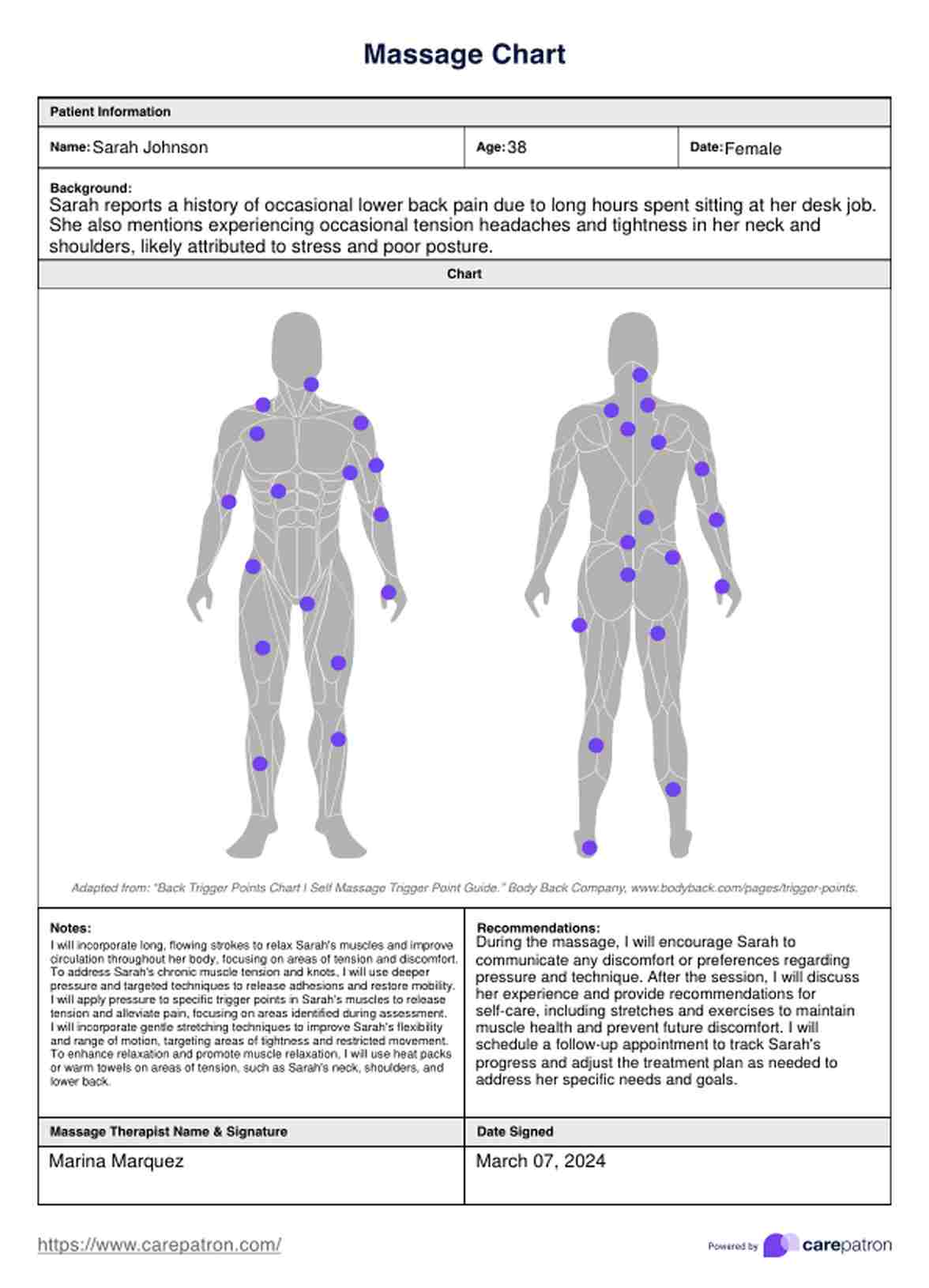 Massage Chart PDF Example