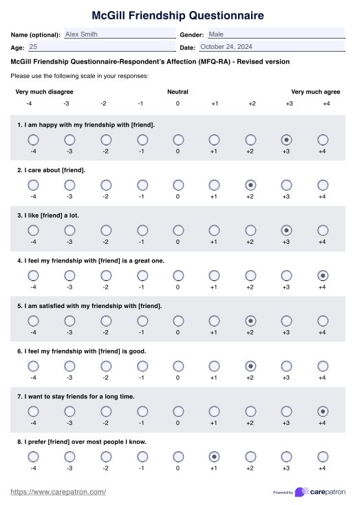 McGill Friendship Questionnaire PDF Example