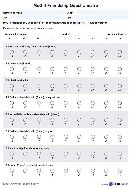 McGill Friendship Questionnaire PDF Example