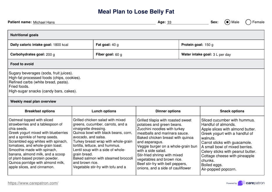 Meal Plan to Lose Belly Fat & Example | Free PDF Download