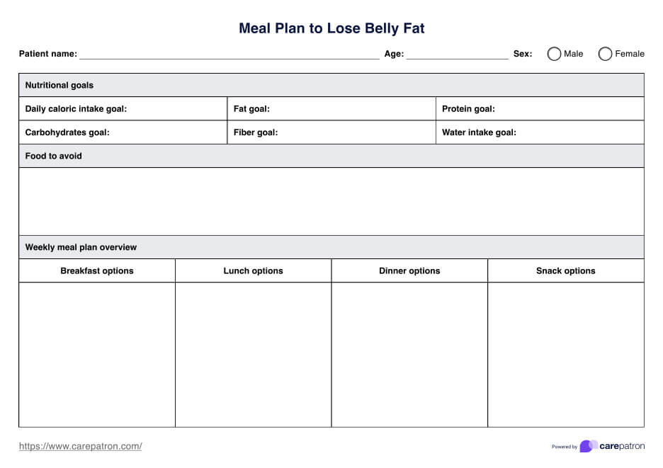 Kế hoạch bữa ăn để giảm mỡ bụng PDF Example