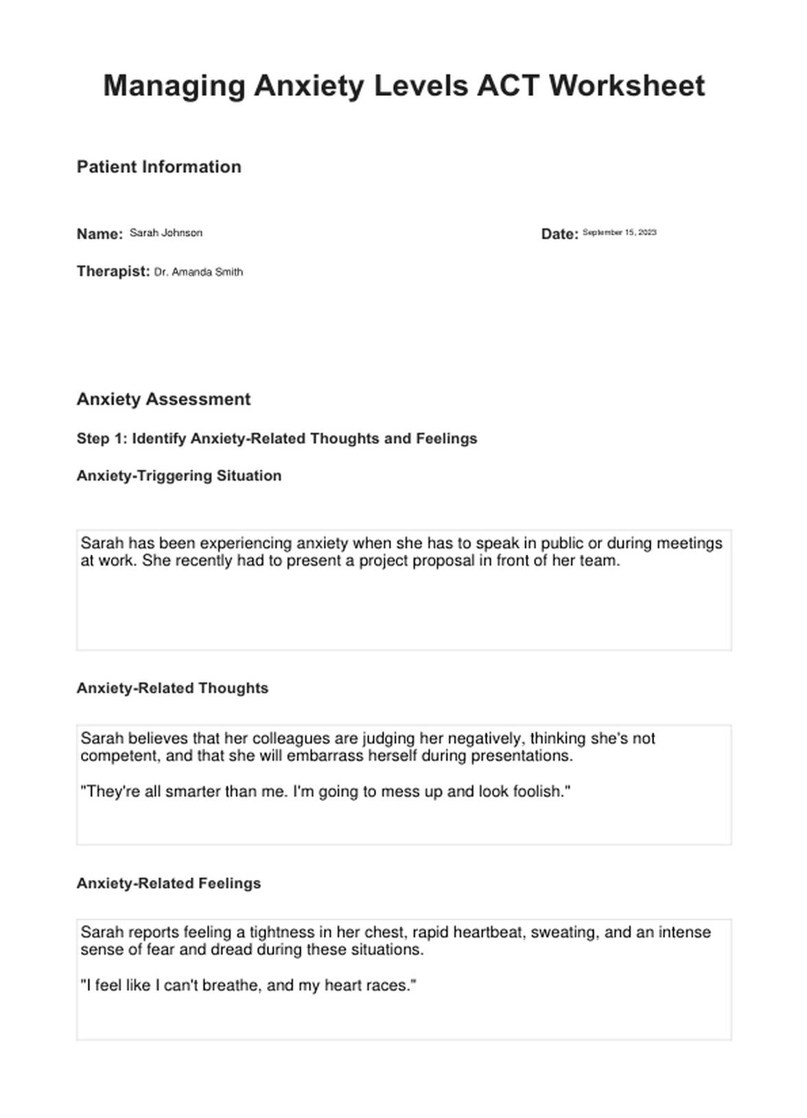 Measuring Anxiety Levels ACT Worksheet PDF Example