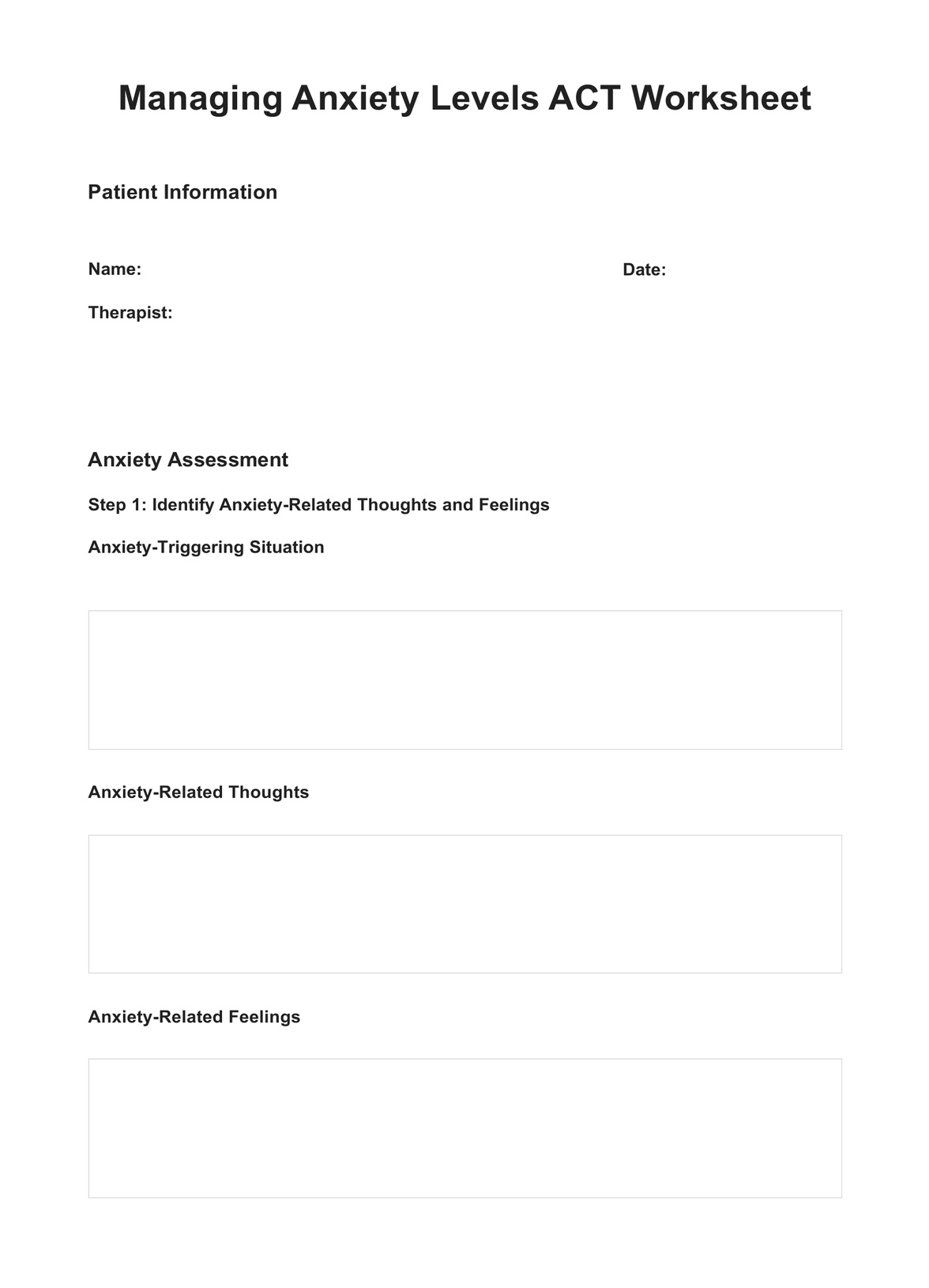 Measuring Anxiety Levels ACT Worksheet PDF Example