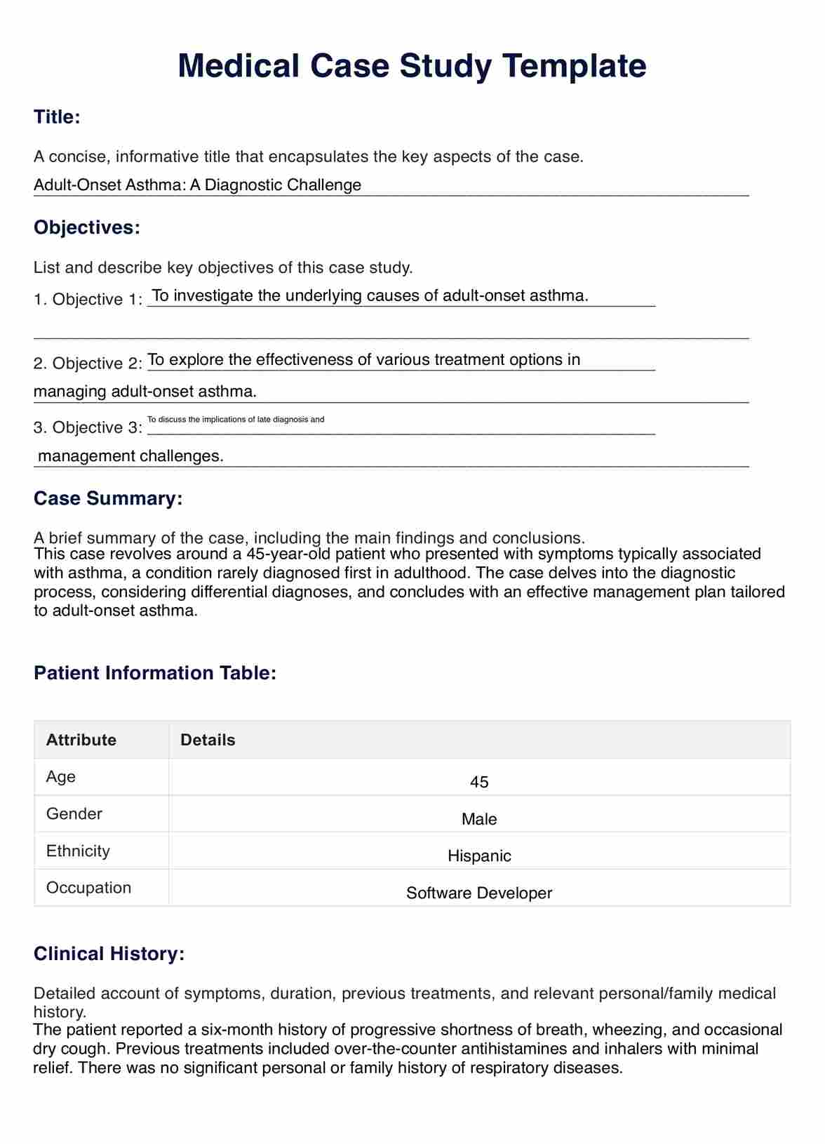 Medical Case Study Template PDF Example