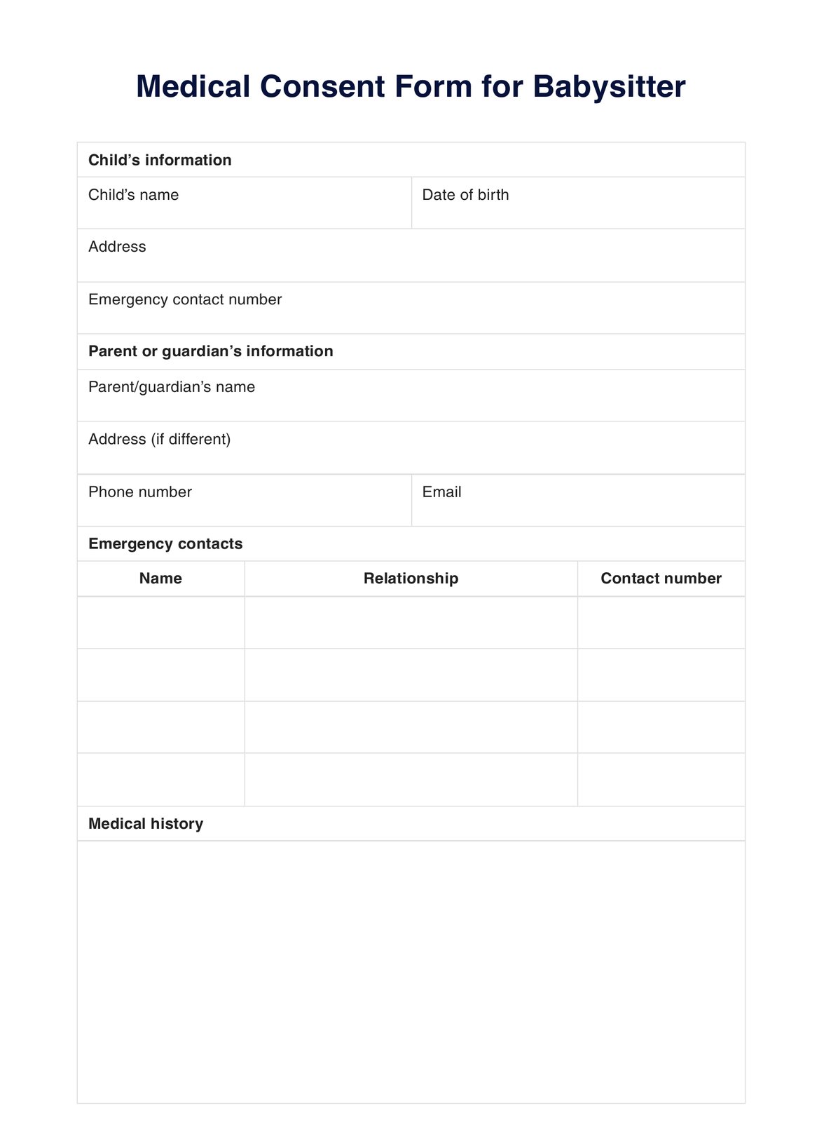 Medical Consent Form PDF Example