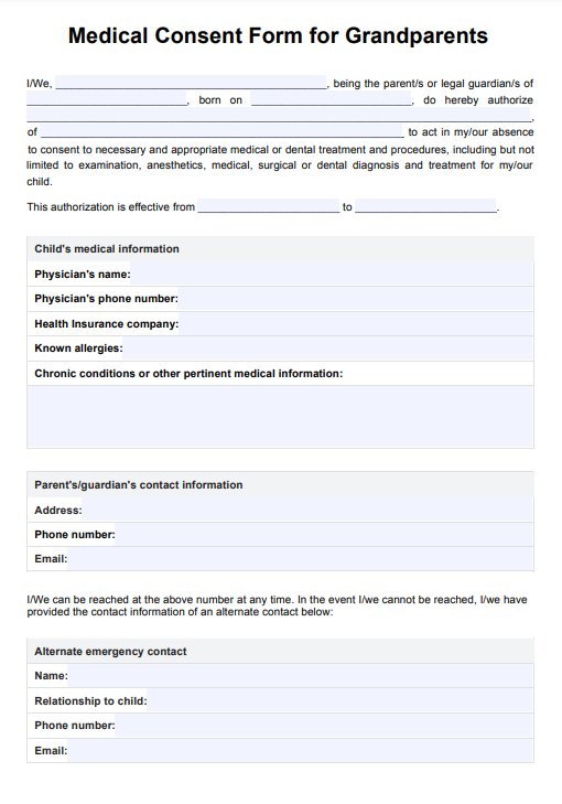 Medicinsk samtyckesformulär för morföräldrar PDF Example