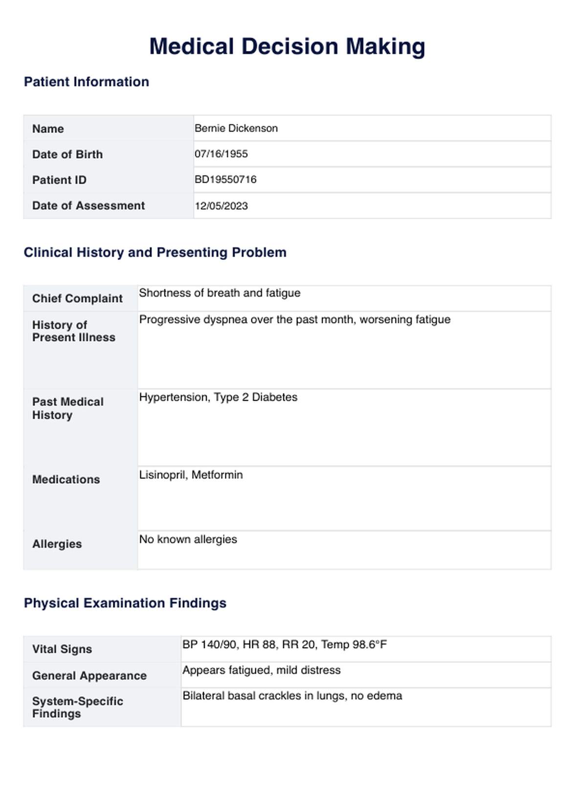 Medical Decision Making Template PDF Example