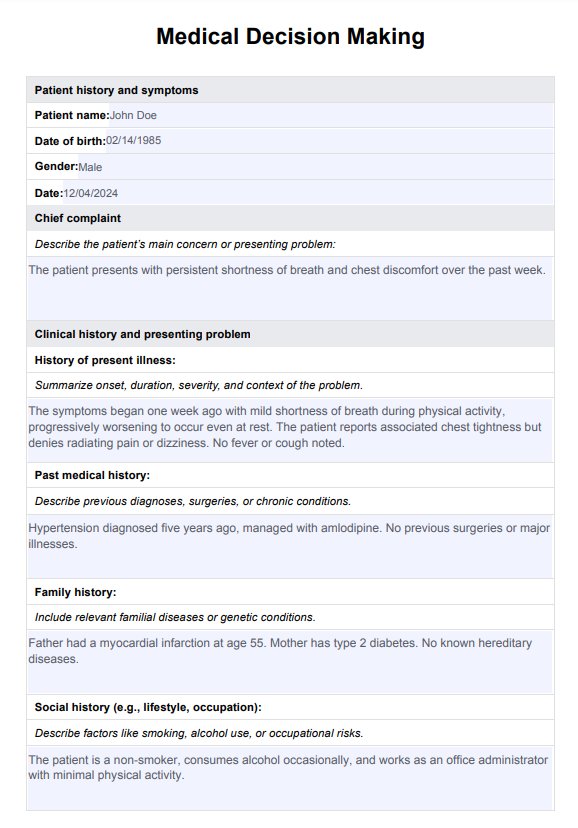 Medical Decision Making Template PDF Example