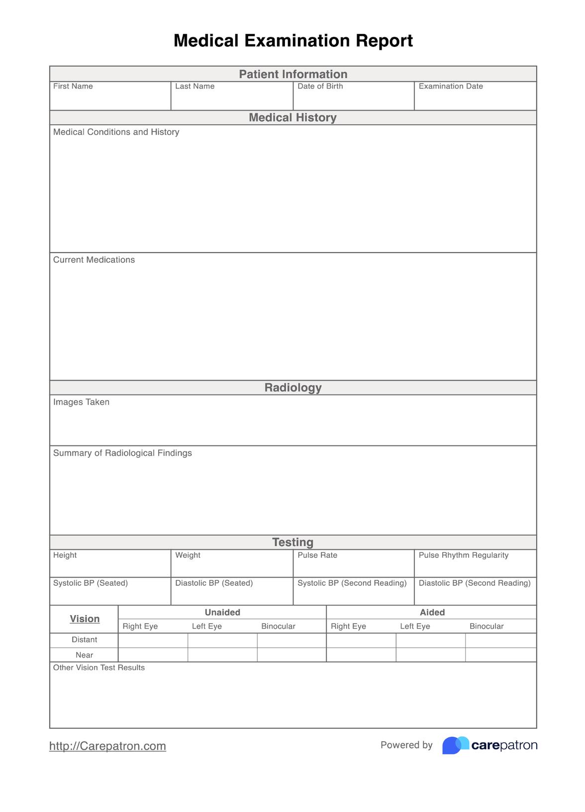 Medical Examination Report (MER) PDF Example