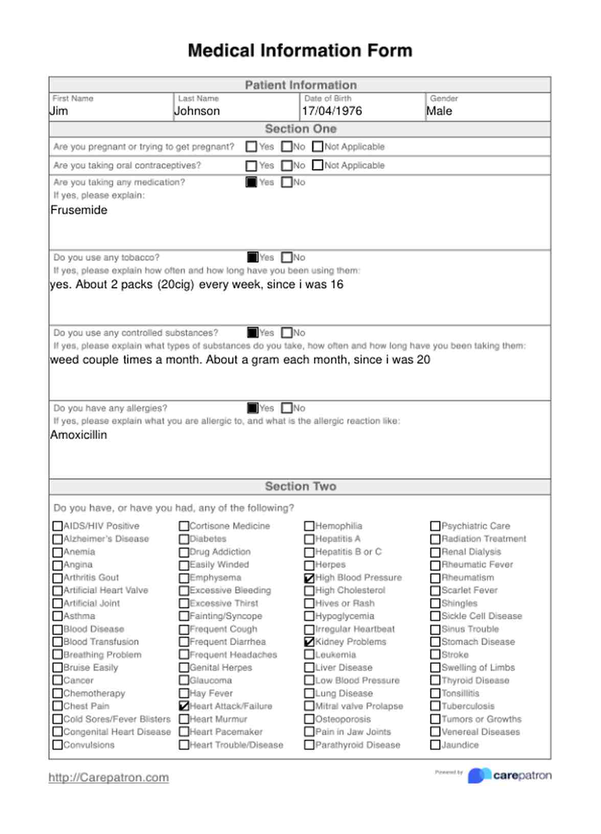 Medical Information Form PDF Example