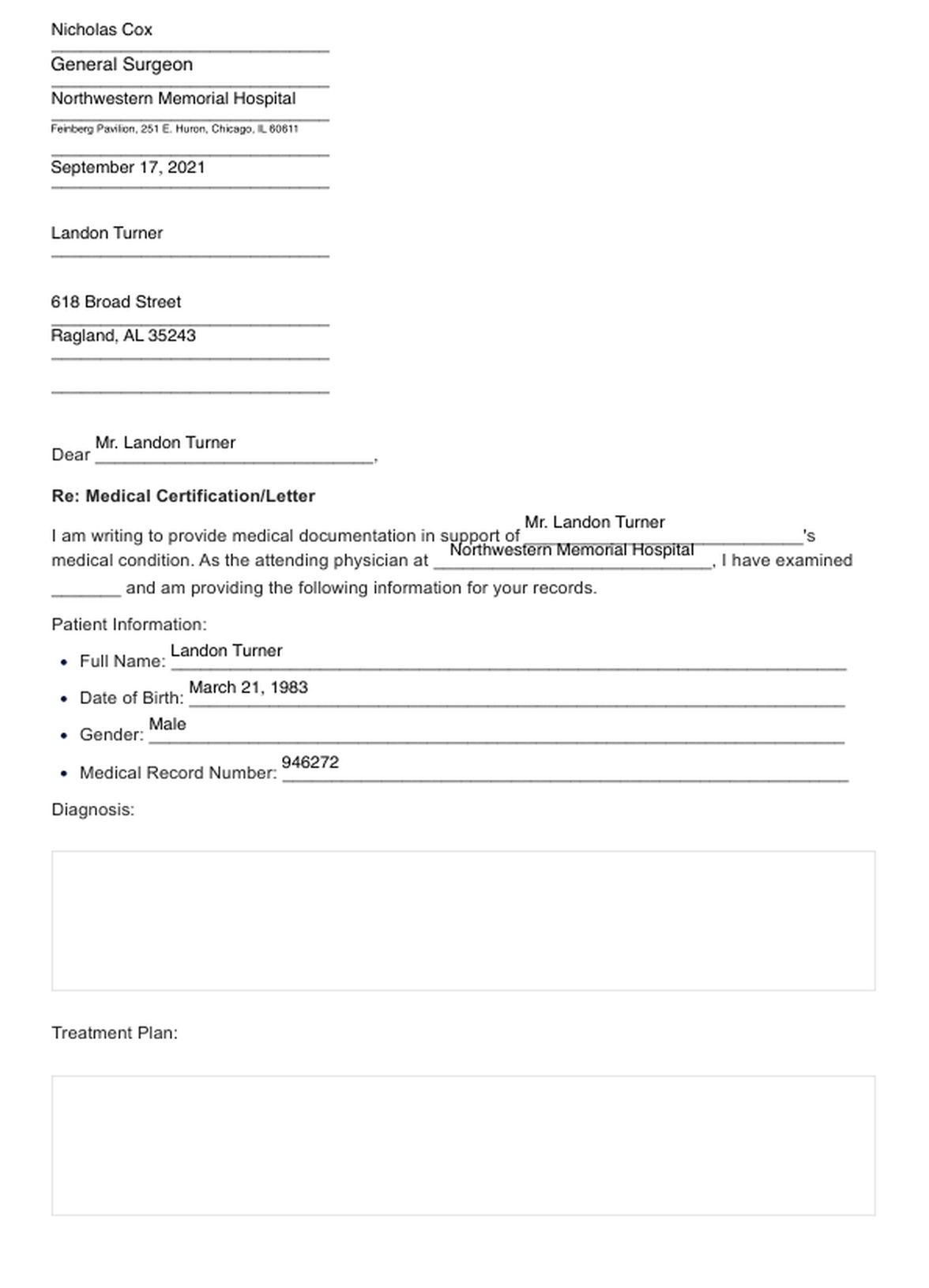 Medical Letter Template PDF Example