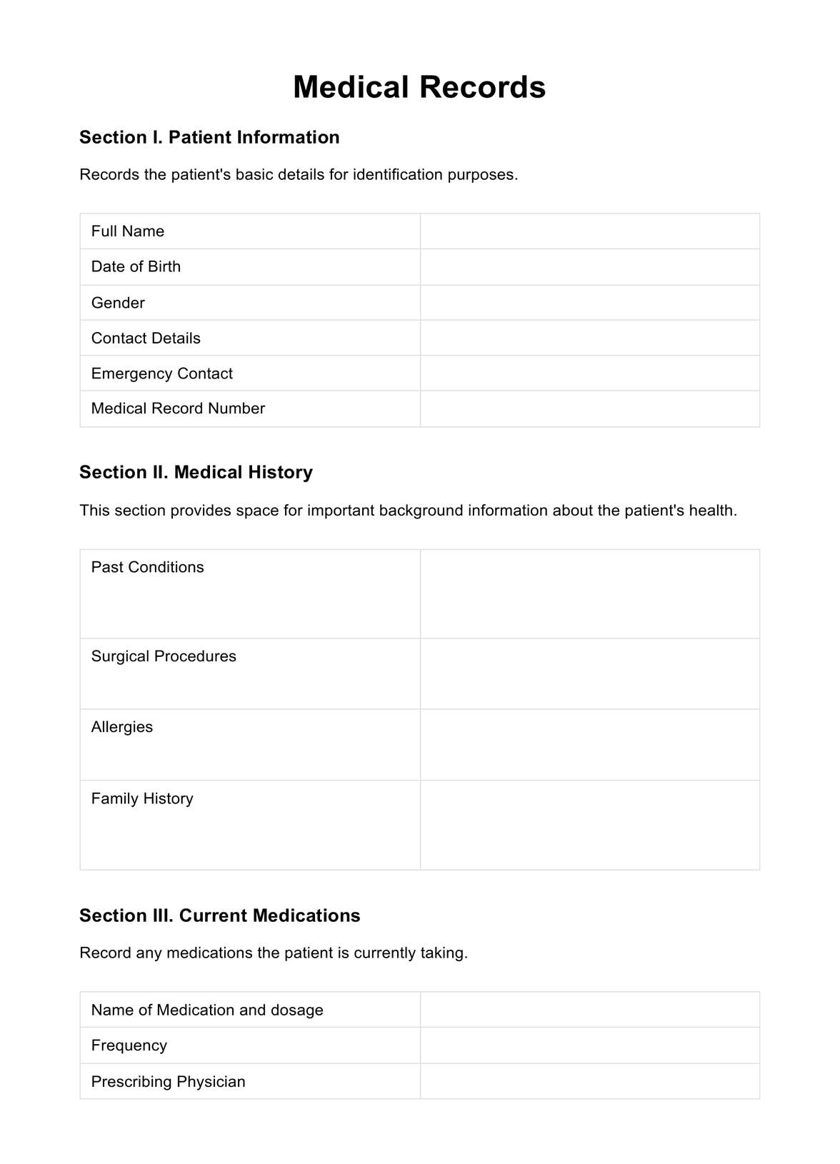 Medical Records Template PDF Example