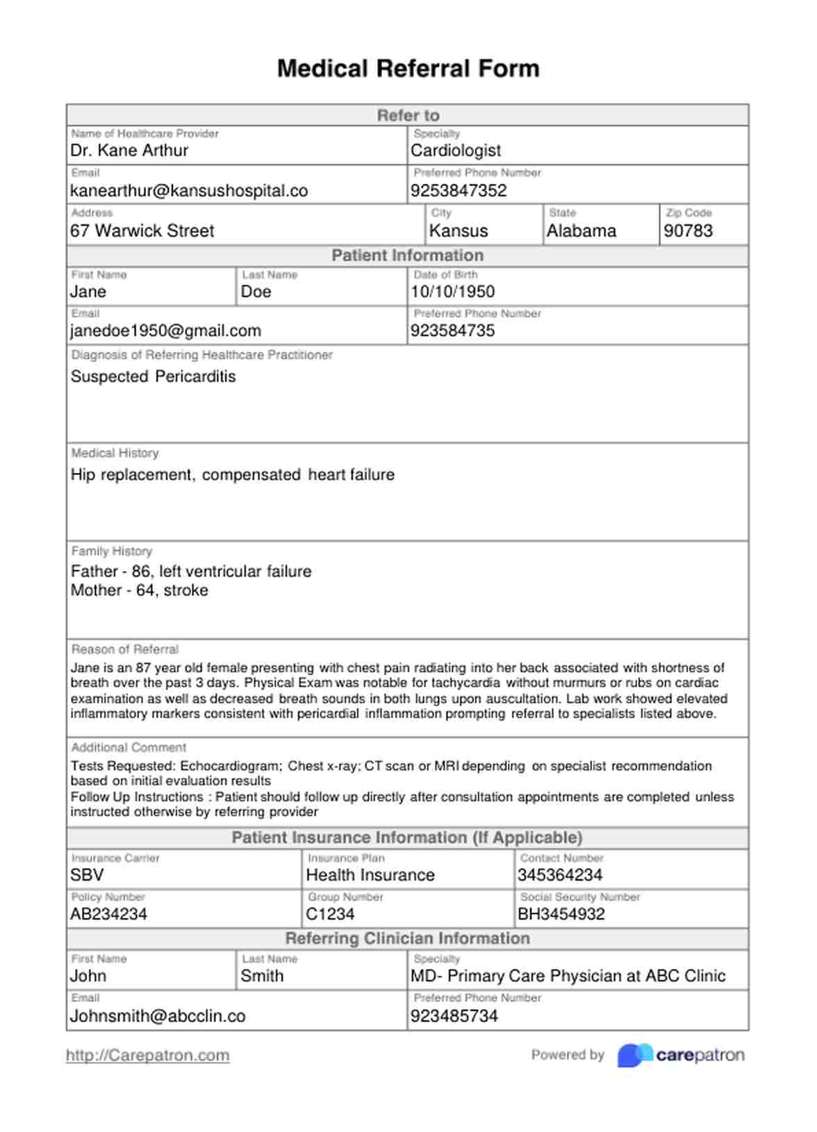 Medical Referral Form PDF Example