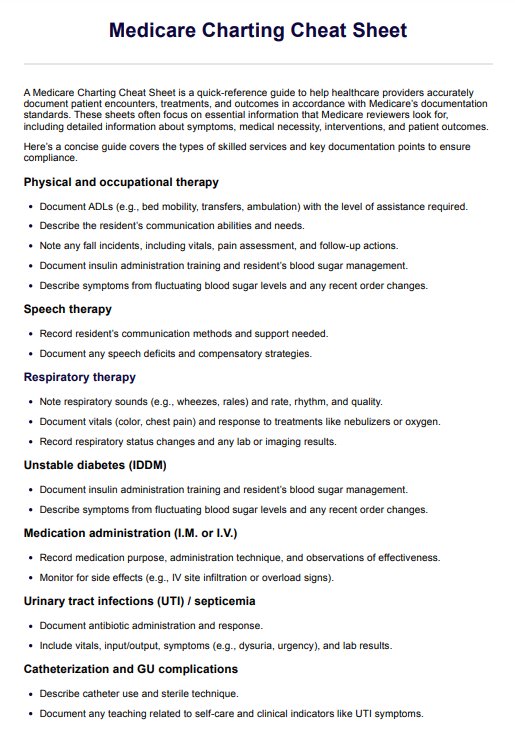 Medicare Charting Cheat Sheet PDF Example