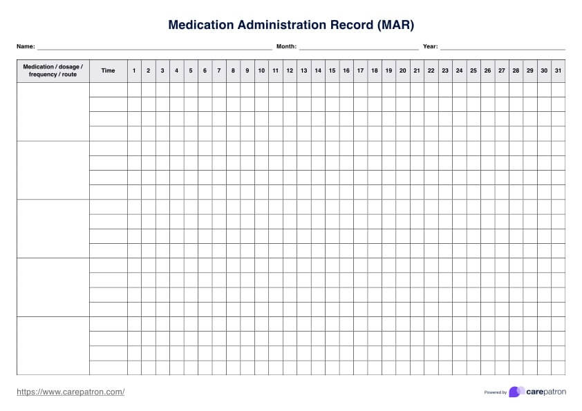 Dossier d'administration des médicaments (MAR) PDF Example