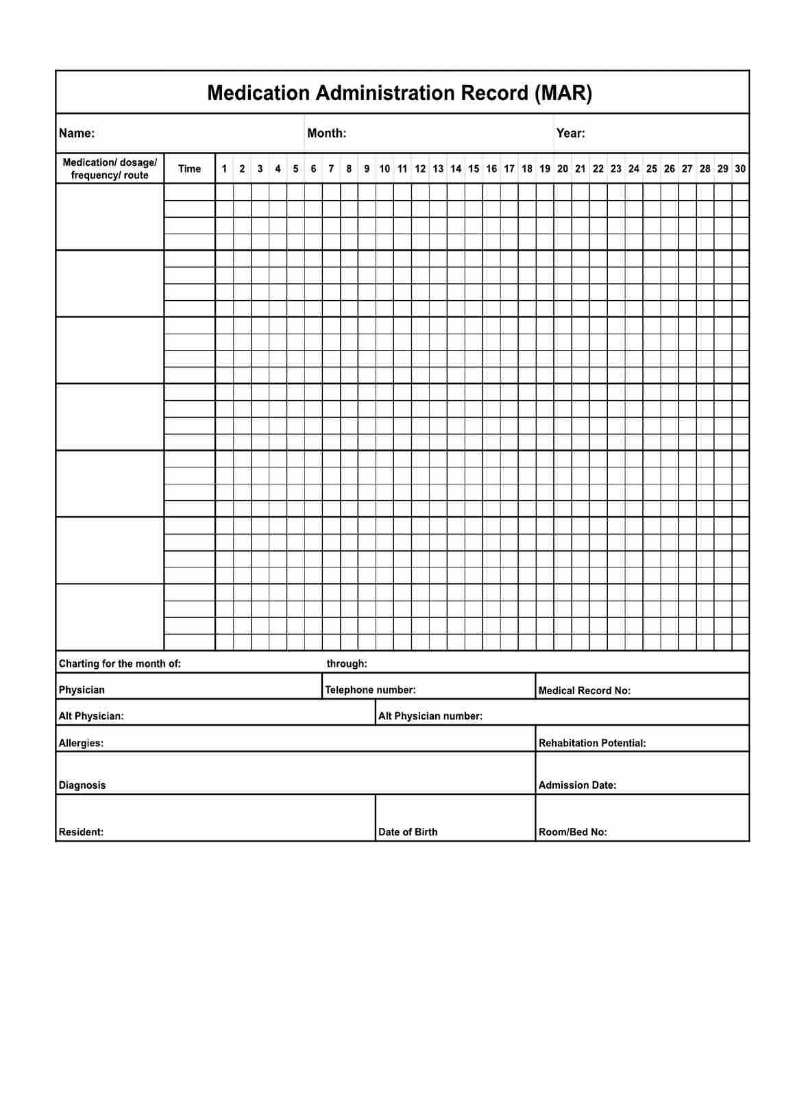 Medication Administration Record (MAR) PDF Example