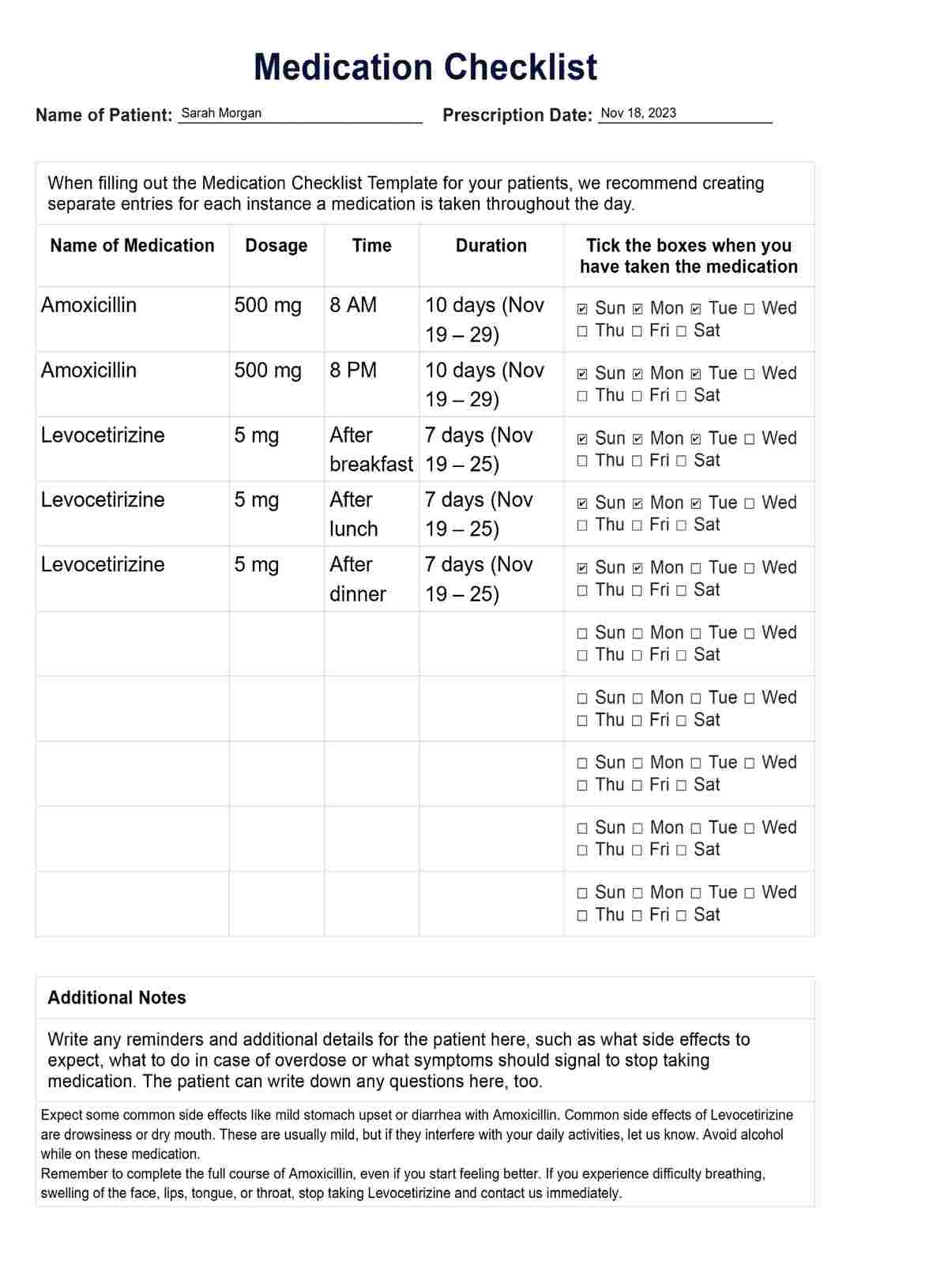 Checklist de Medicación PDF Example