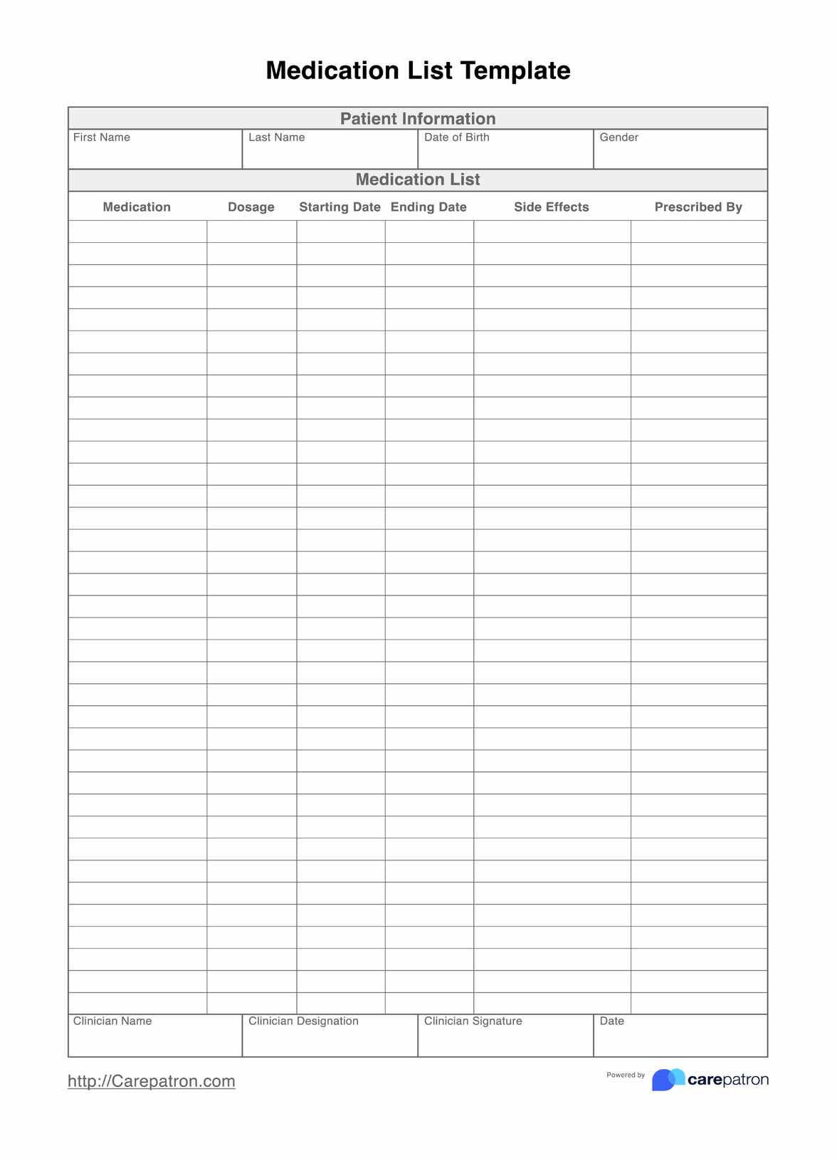 Medication List Template PDF Example