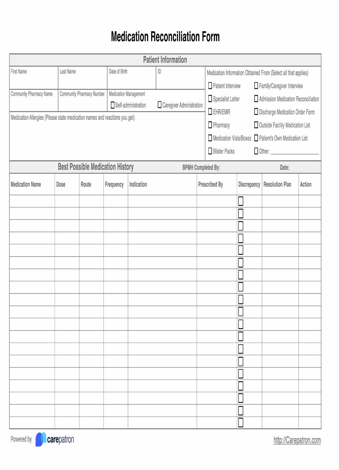 Medication Reconciliation Form PDF Example