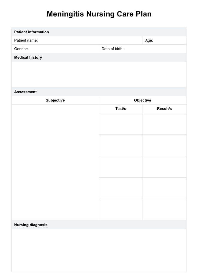 수막염 간호 계획 PDF Example