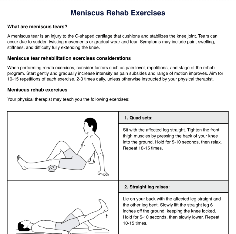 Meniscus Rehab Exercises Handout PDF Example