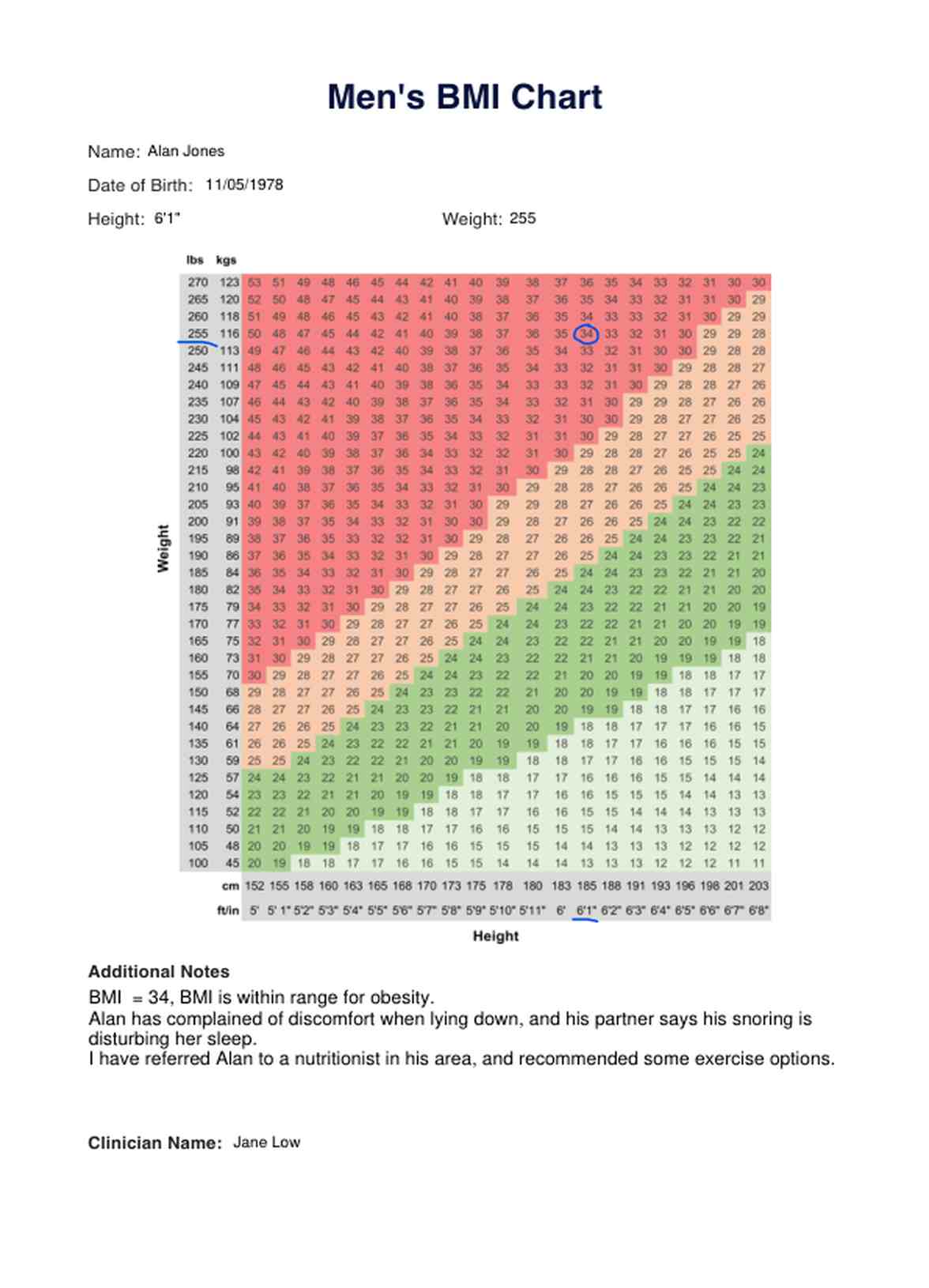 BMI Chart Men PDF Example
