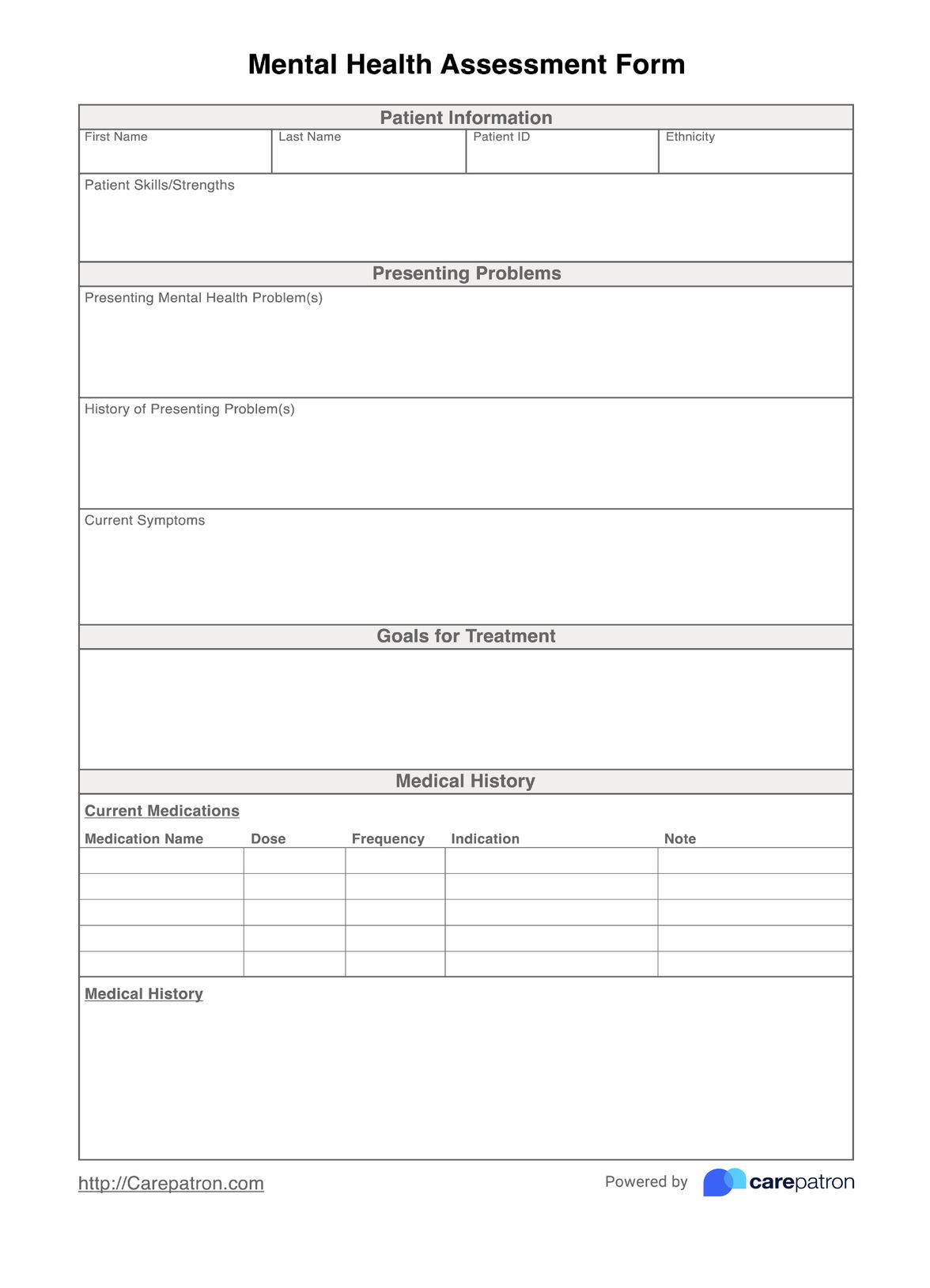 Mental Health Assessment Form PDF Example