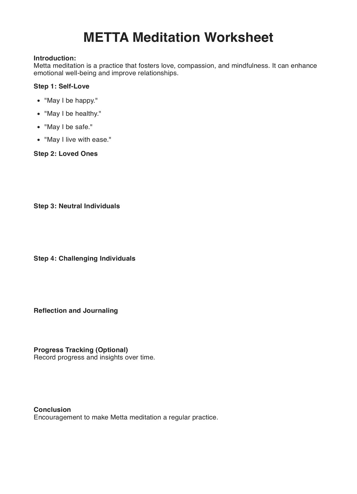 METTA Meditation Worksheet PDF Example