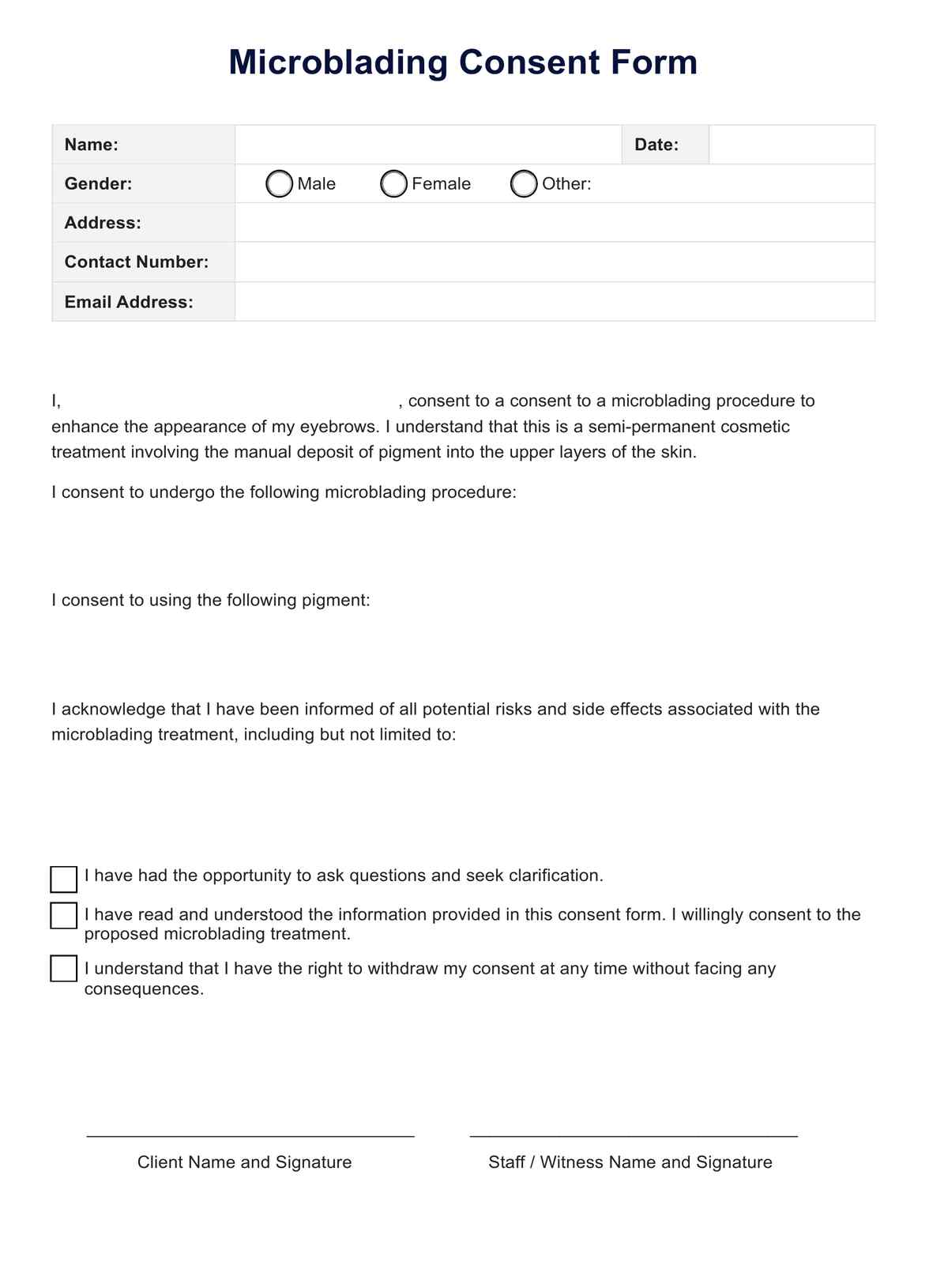 Microblading Consent Form PDF Example