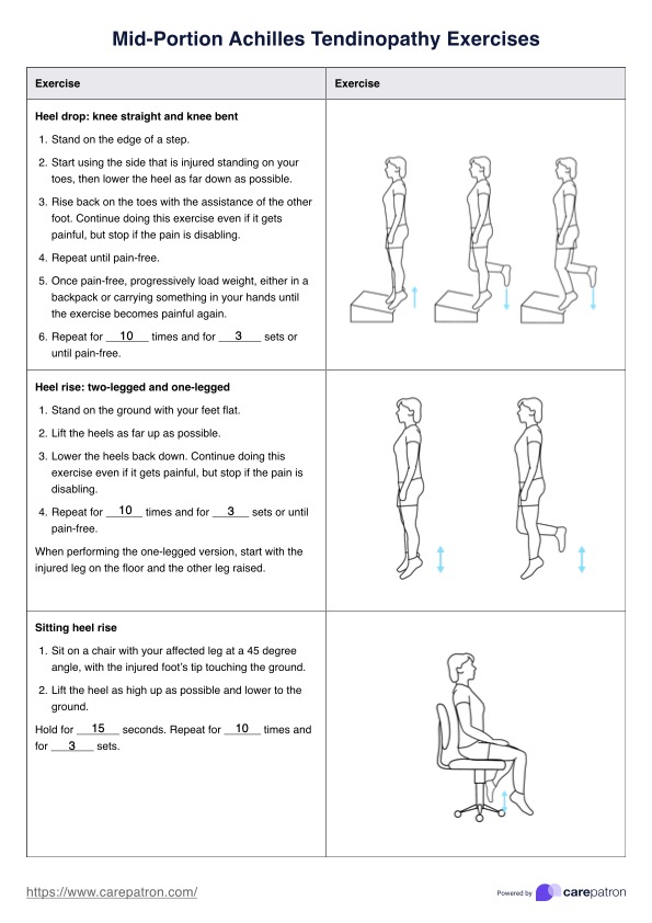 Mid-Portion Achilles Tendinopathy Exercises Handout PDF Example