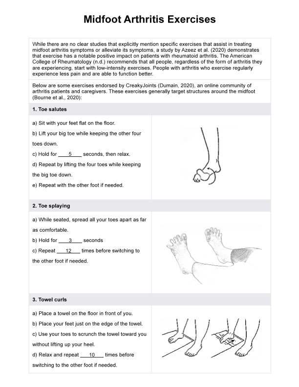 Midfoot Arthritis Exercises Handout PDF Example