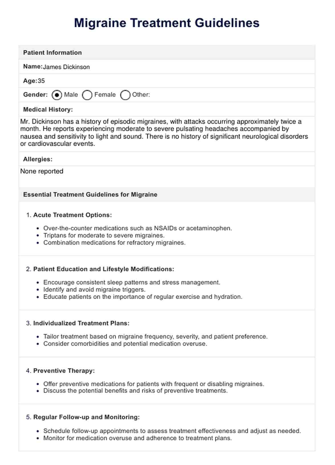 Migraine Treatment Guidelines PDF Example