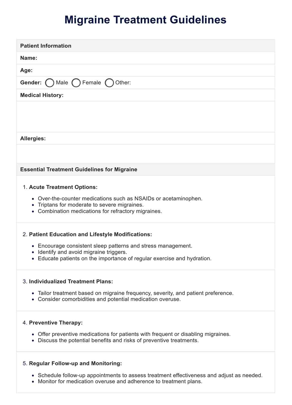 Migraine Treatment Guidelines PDF Example