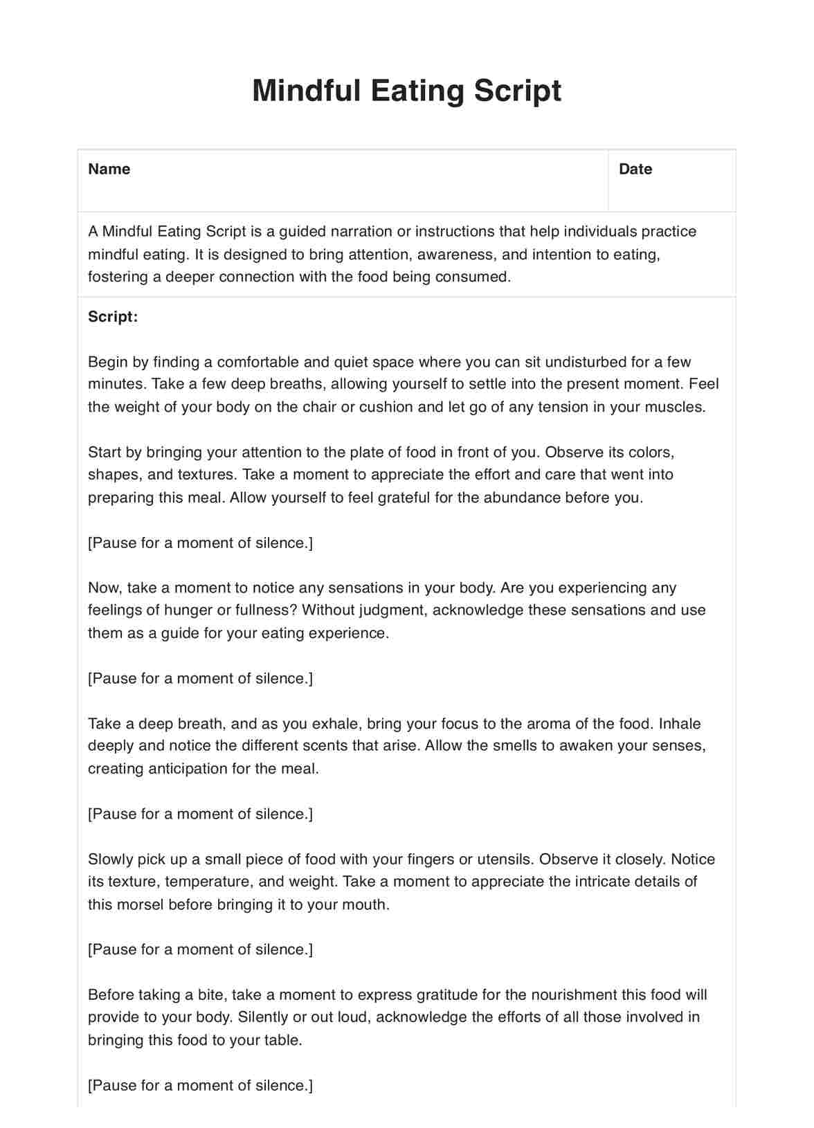 Mindful Eating Script PDF Example