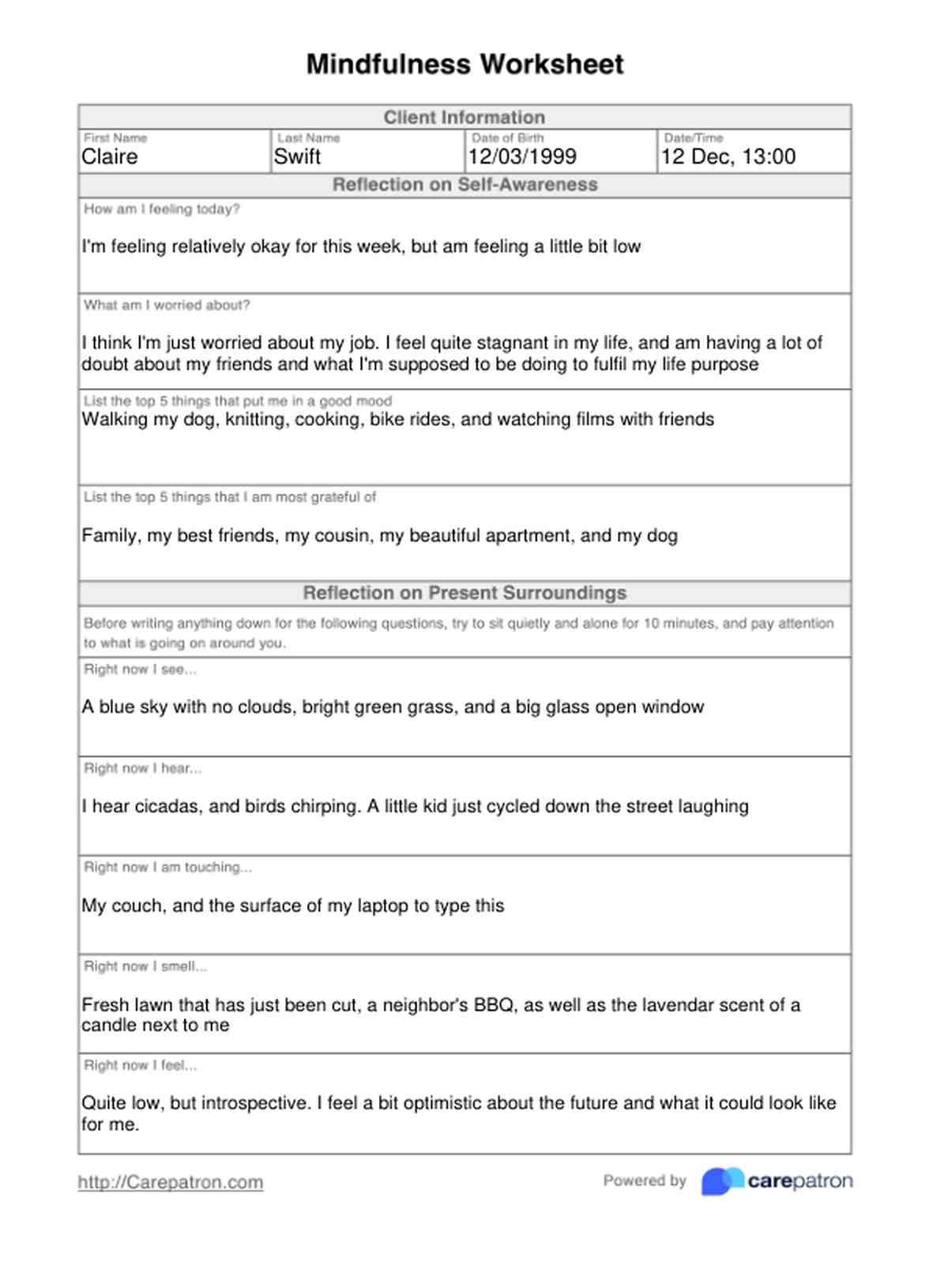 Mindfulness Worksheets PDF Example
