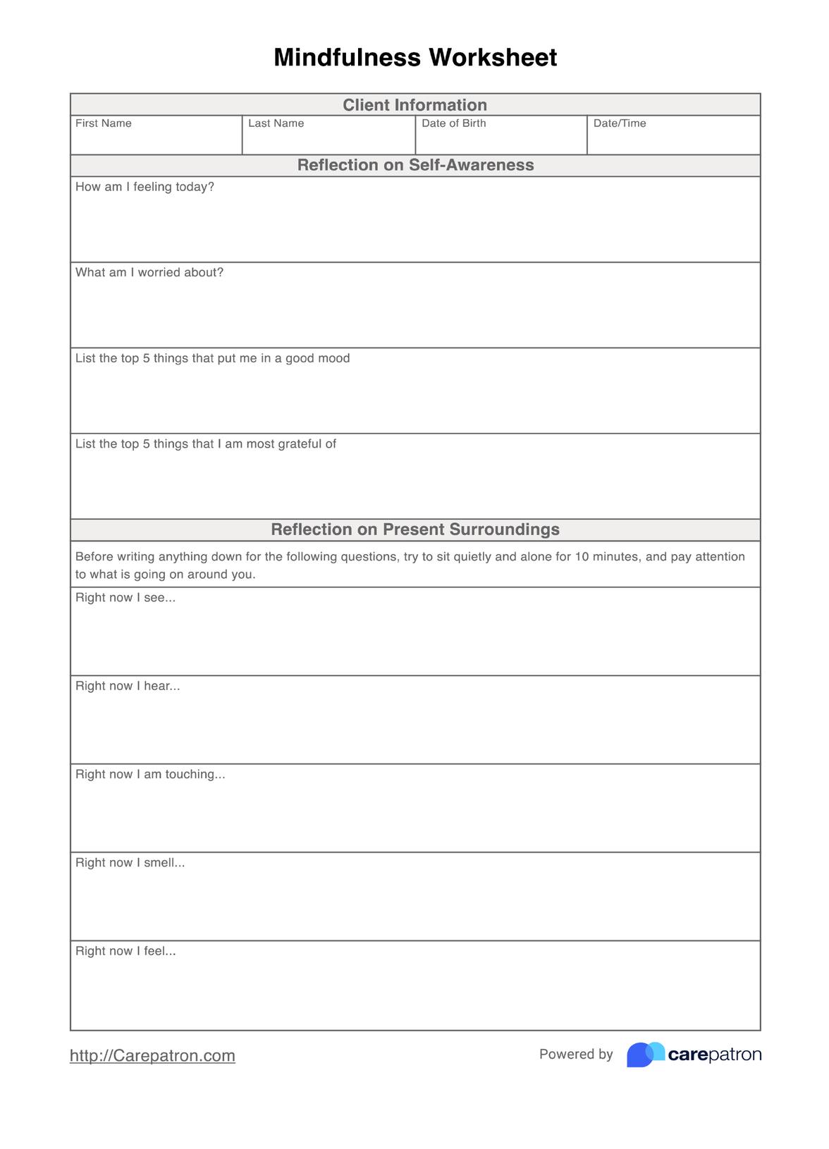 Mindfulness Worksheets PDF Example