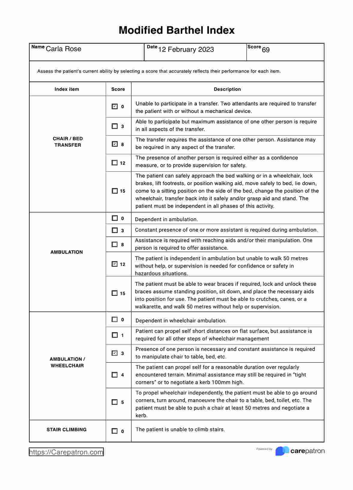 Índice de Barthel modificado PDF Example