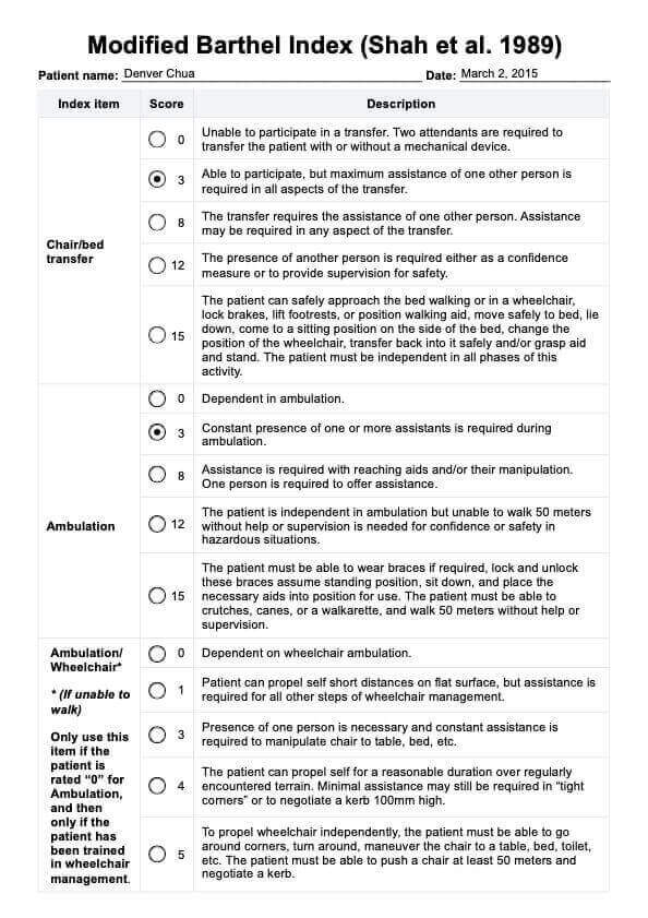 Zmodyfikowany indeks Barthel PDF Example