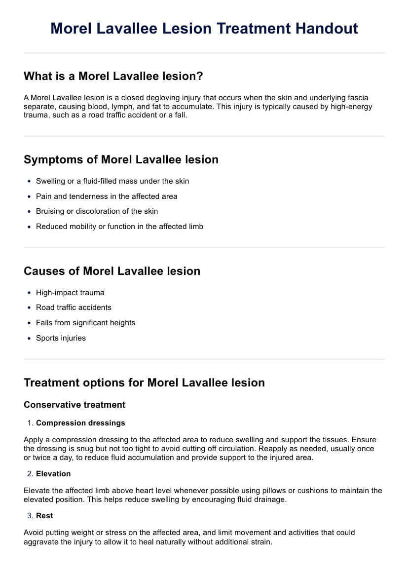Morel Lavallee Lesion Treatment Handout PDF Example
