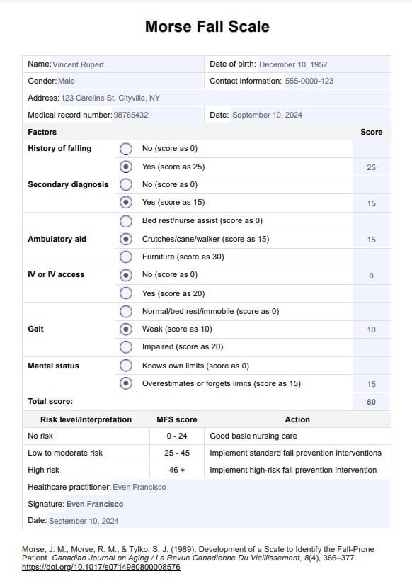 Morse Fall Scale PDF Example